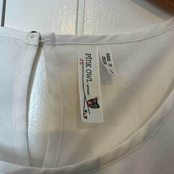 Modcloth Pink Owl Yellow Navy Blue White Colorblock Shift Dress Sleeveless L - Picture 6 of 8